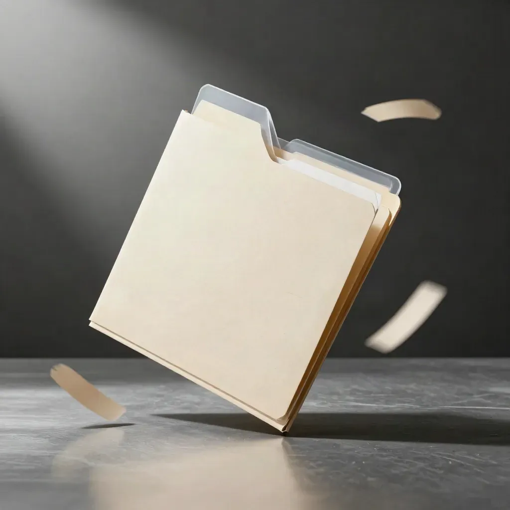 Jämförelsefolder med tre halvgenomskinliga flikar som svävar i mjukt ljus.